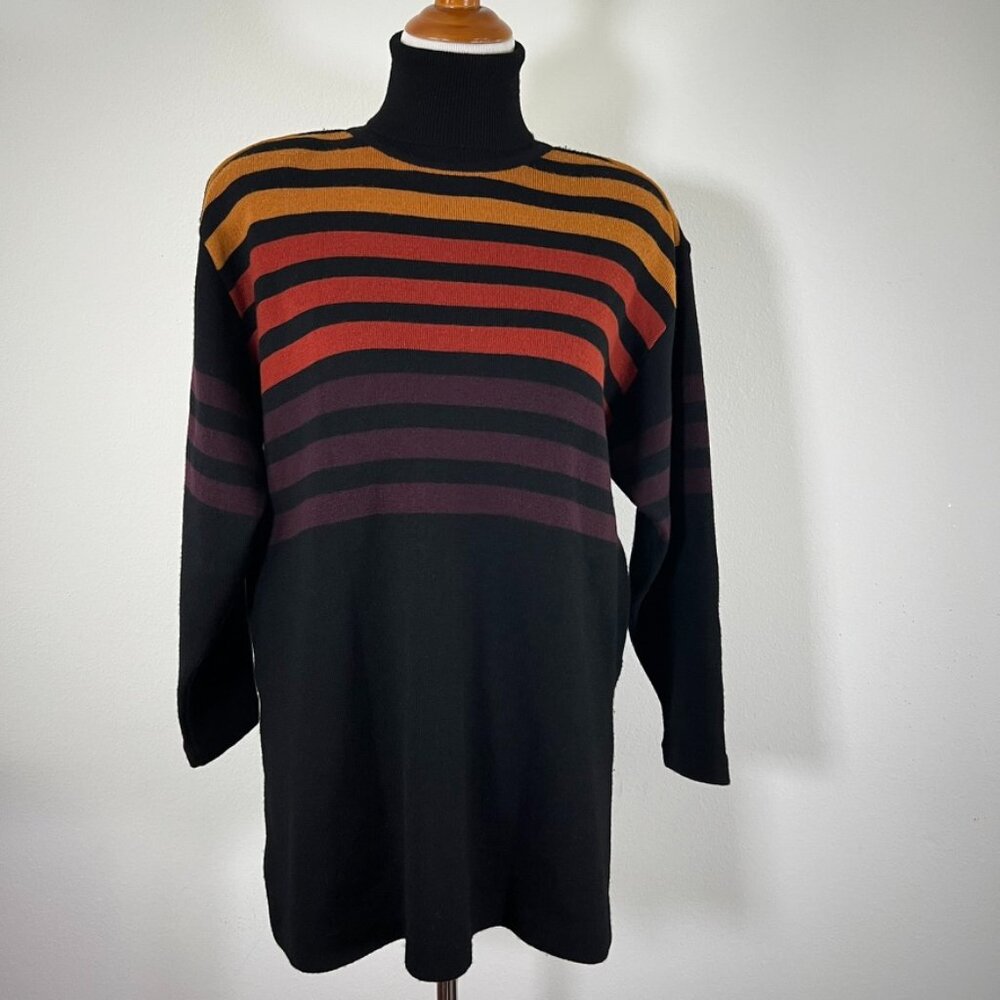 Andrea Jovine 100% Wool Striped Turtleneck sweater Vintage w shoulder pads